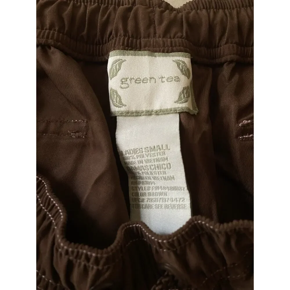 Vintage 90s Y2k Brown Sporty Stripe Athletic Wear Cropped Cargo Track Pants S - Picture 8 of 8